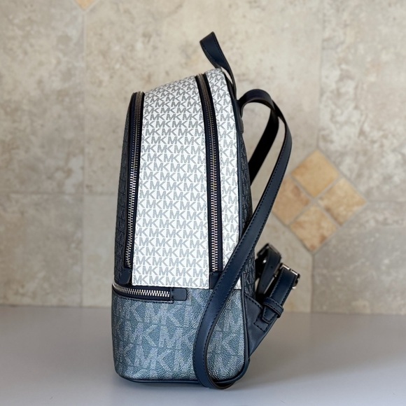 Michael Kors Rhea Medium Backpack MK Glitter Blue/White - Picture 5 of 12